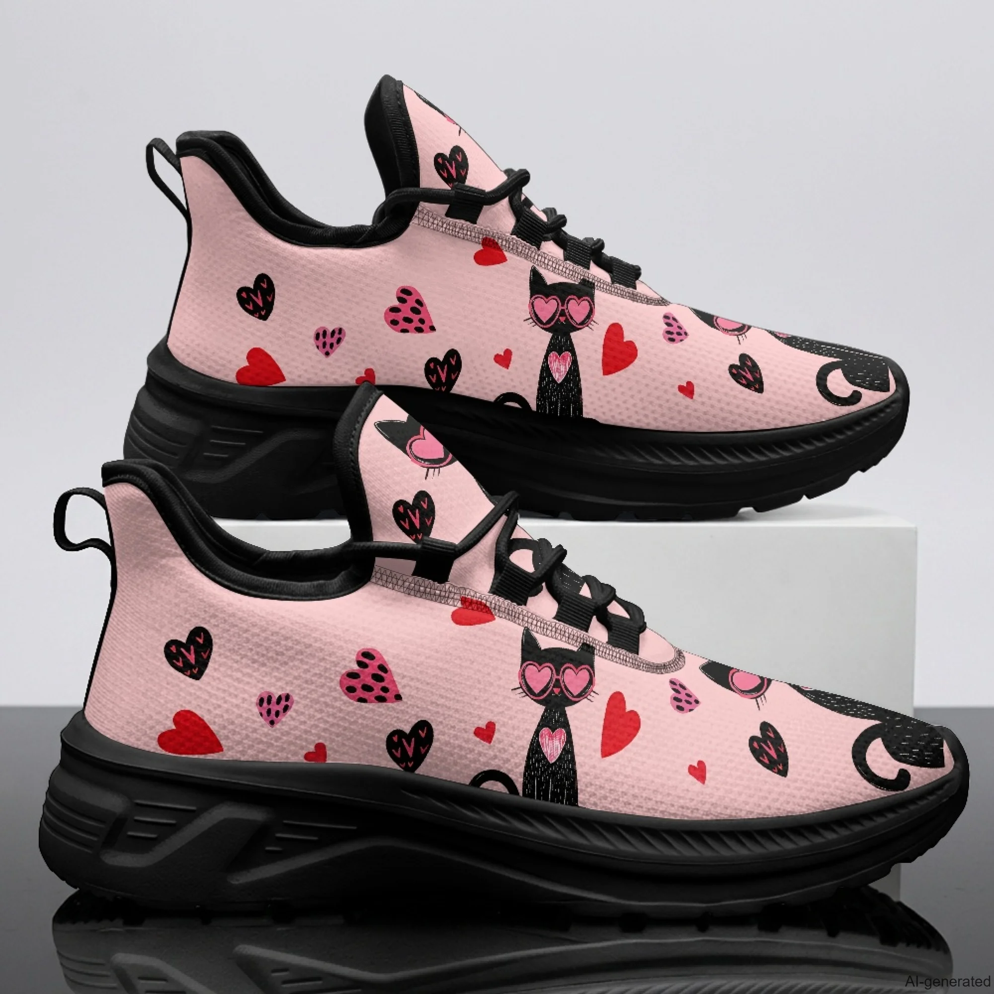XIXIRIMIDO Womens Walking Shoes Black Cat Print Football Sneakers Mens Gym Sports Casual Fashion Shoes Trainers Shoes 35-48