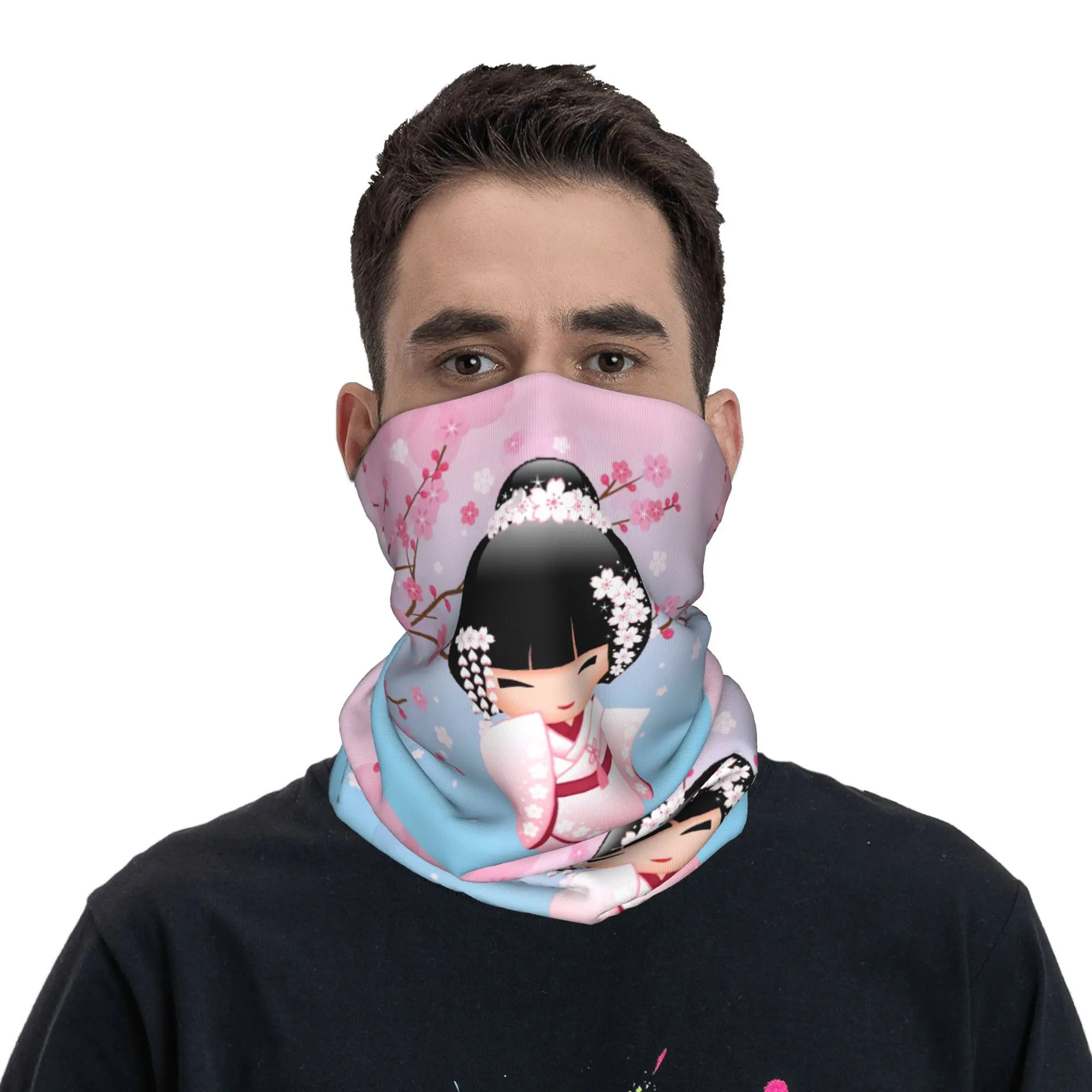 

Милая зимняя повязка на голову в стиле куклы Кокэши, шарф-труба для катания на лыжах и охоты, японская бандана-гейтер с изображением девушки-гейши в кимоно