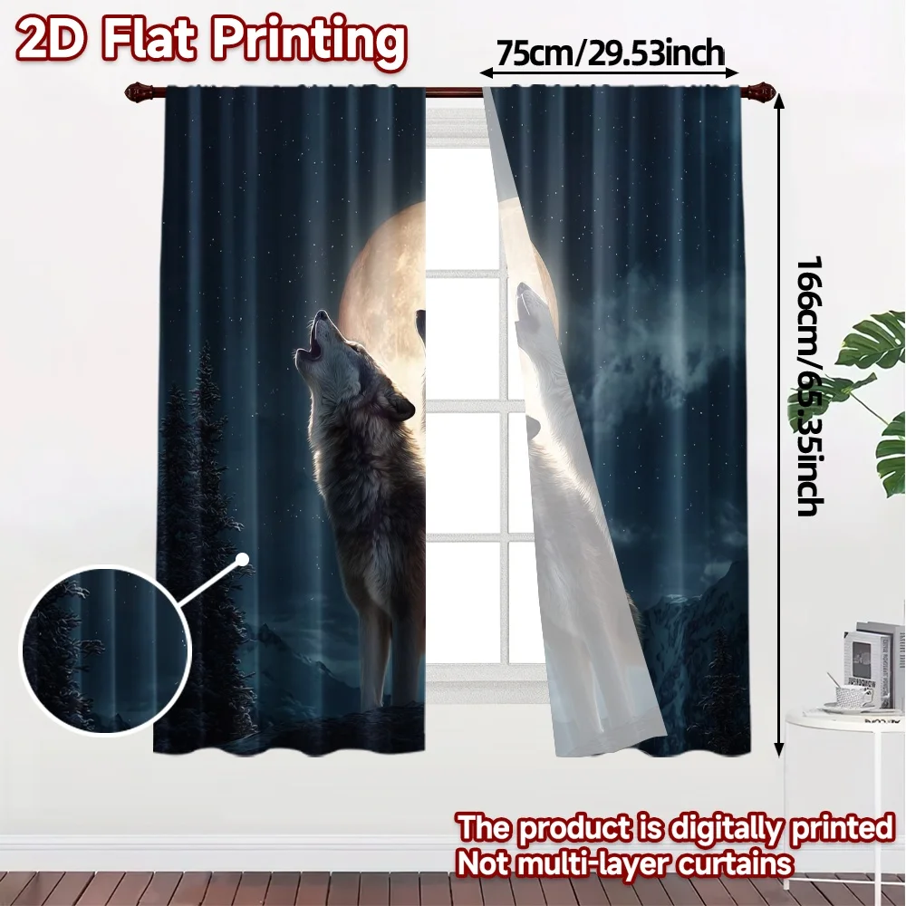 2pcs, 2D FLAT PRINTING Curtains (Without Rod) Lunar Harmony Light Filtering Modern Curtains Durable 100% Polyester Fabric