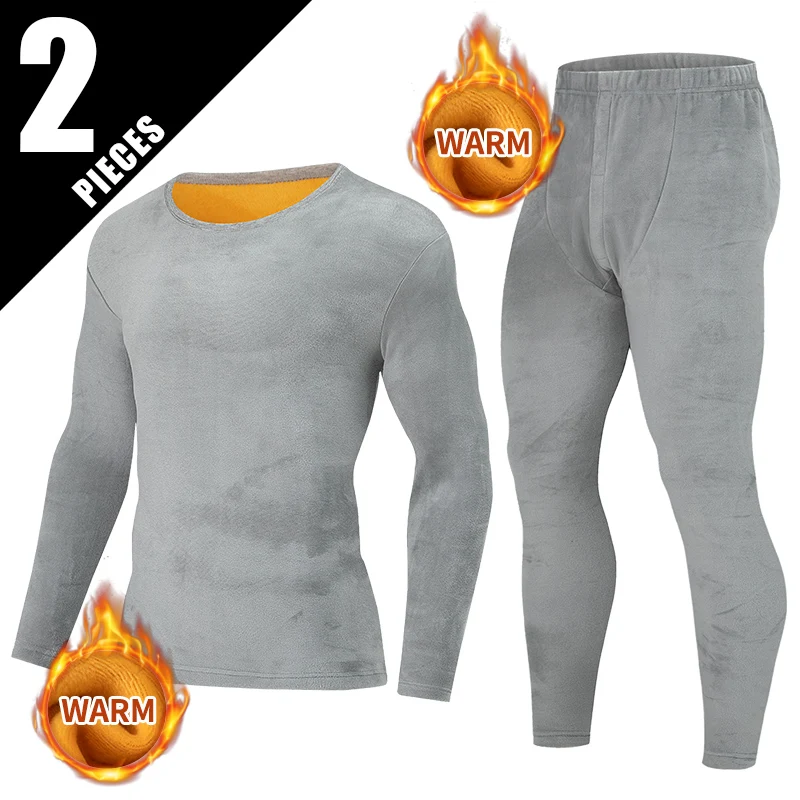 

2-piece Men's Warm Suit Solid Color Youth Autumn And Winter Plus Plus Large Size Comfortable And Plush Thick Casual Inner Outfit