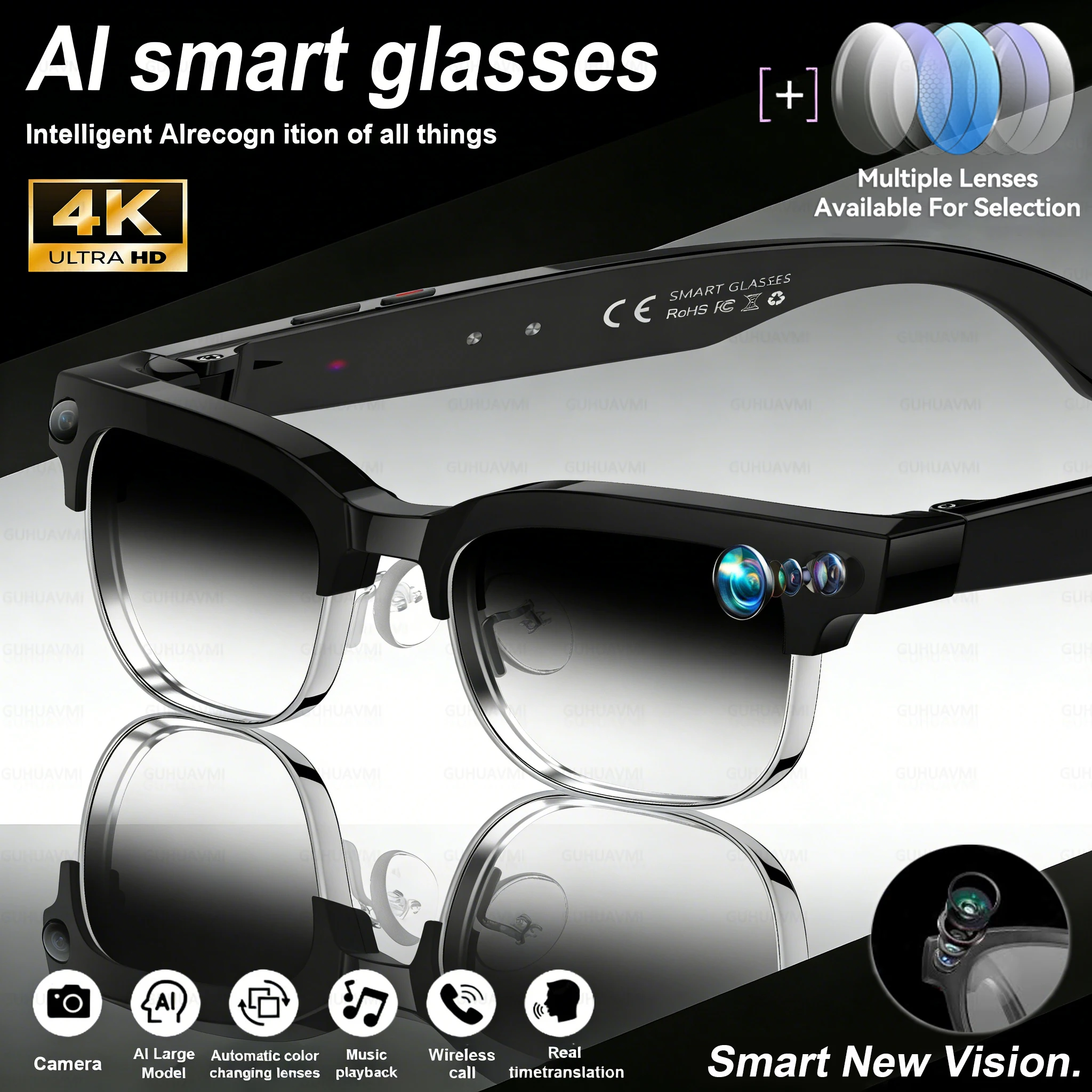 

Новые умные очки AI 2026 года с камерой 800 МП, переводом на различные языки, видео, музыкой, звонками по Bluetooth, бизнес-функциями, 4K, изменением цвета линз, для мужчин