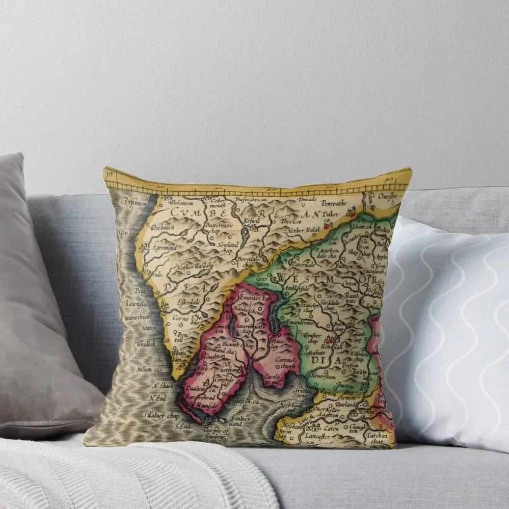 Lake District Landscape Collection - Mercator Map 1595 Cumbria Throw Pillow luxury sofa pillows ornamental pillows Pillow