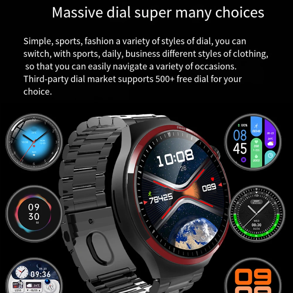 ساعات ذكية بتقنية البلوتوث مضادة للماء للرجال ، جهاز تعقب اللياقة البدنية ، معدل ضربات القلب ، سوار معصم رياضي ، موسيقى ، NFC ، قرص ساعة ثلاثي الأبعاد