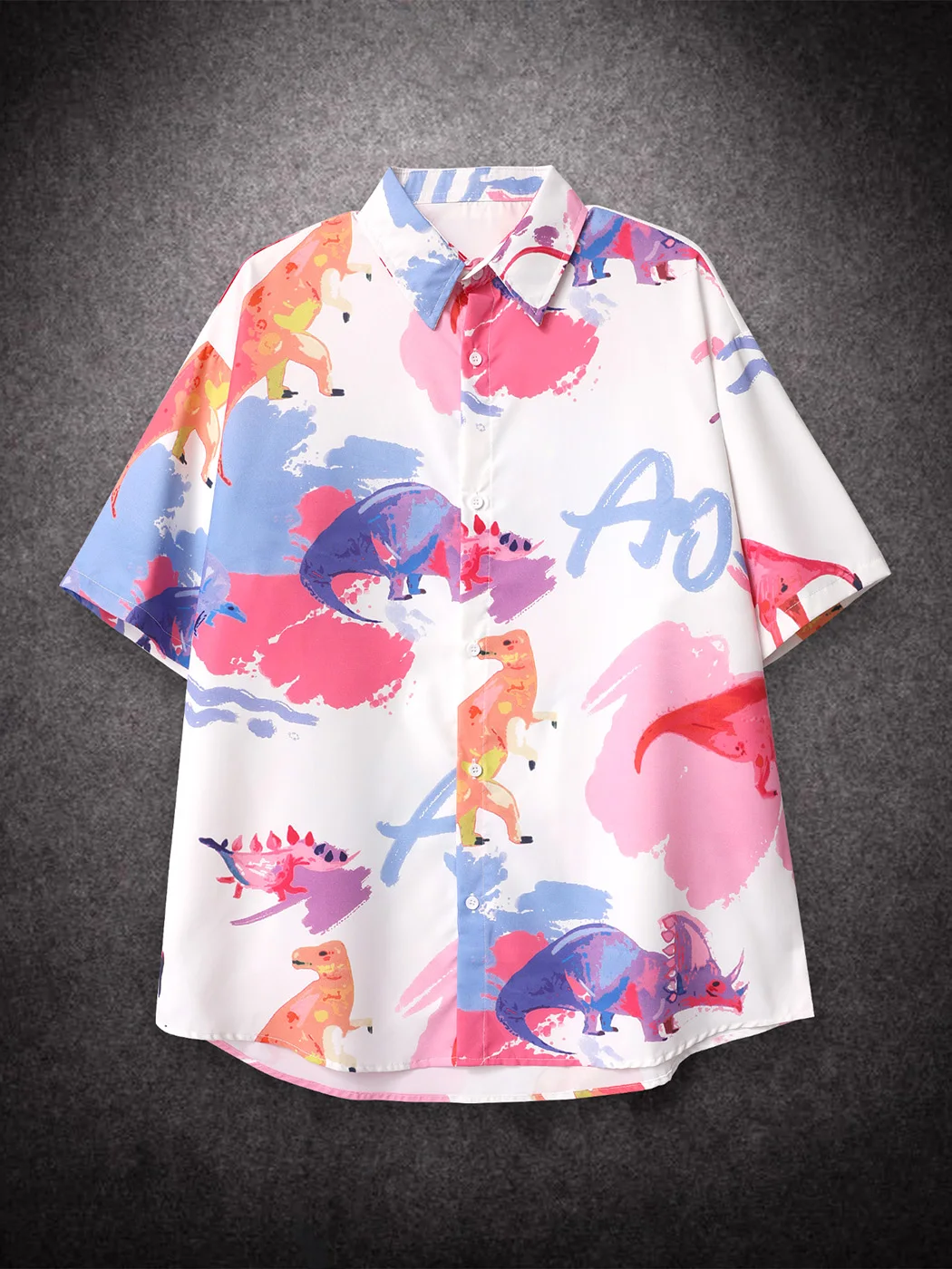 Sycpman Oversized Men Short Sleeve Shirts Printed Women Summer Hawaii Dinosaur Beach Hawaiian Shirt