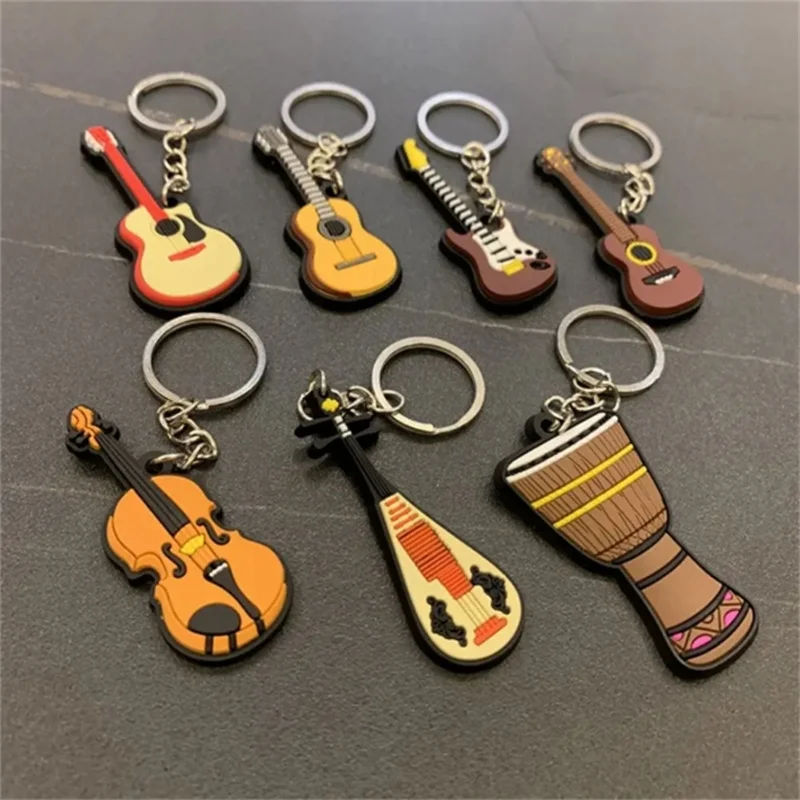 New Arrival Guitar Keychain Man Women Punk Violin Musical Instrument Silicone Pendant Keyring Holder Friends Gifts Bag Jewelry