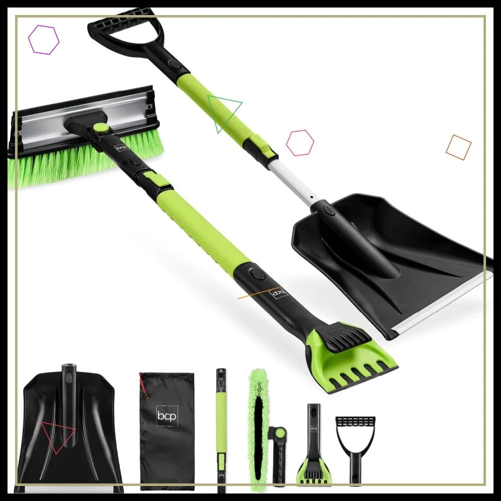 

Универсальная щетка для снега 4-в-1 с лопатой, скребком и ледорубом для автомобилей, грузовиков и внедорожников, до 39 дюймов, с пенопластовой ручкой, сумка для хранения - лаймовый цвет