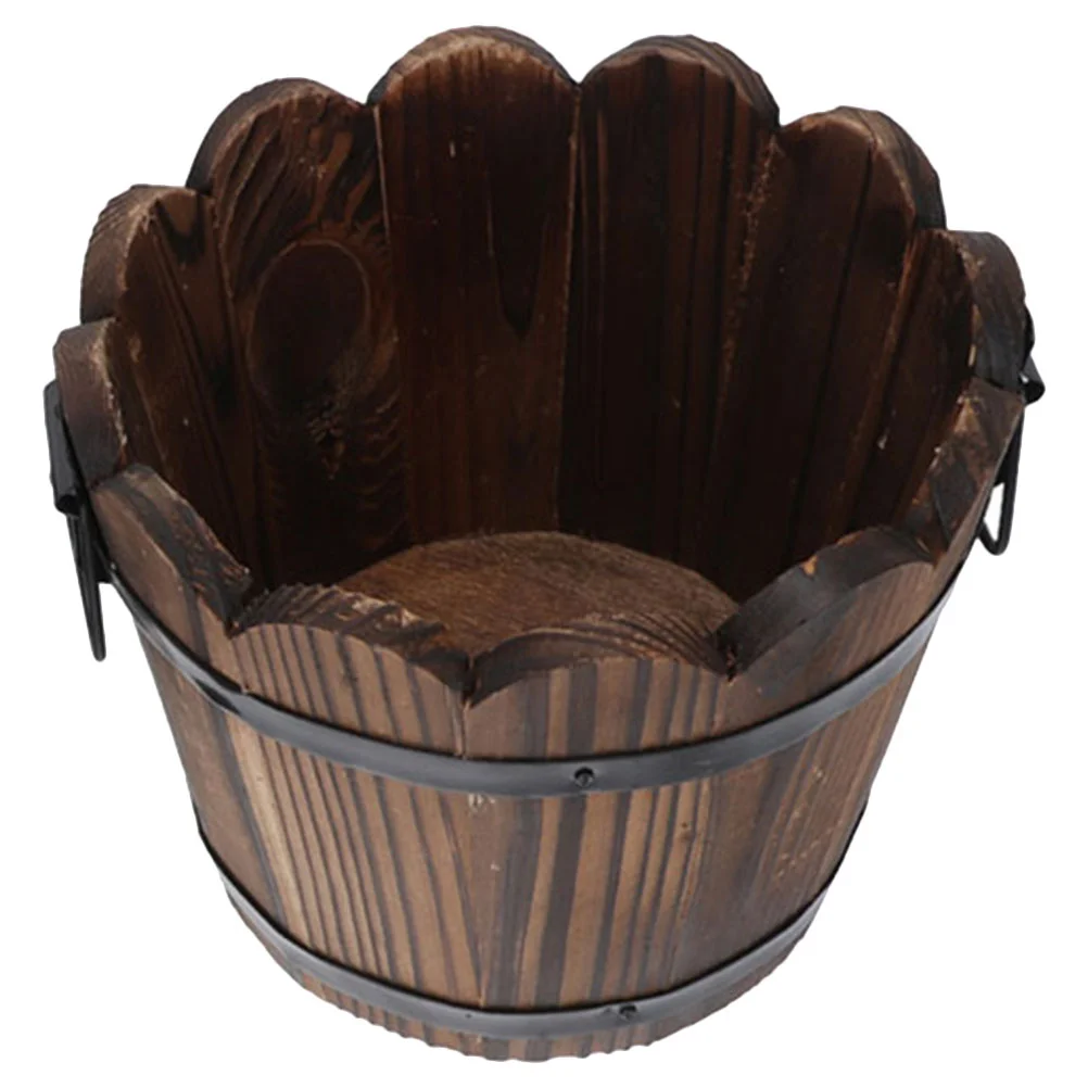 

Carbonized Wood Flowerpot Plant Round Vegetable Planter Container Pots for Garden Gardening Accessories