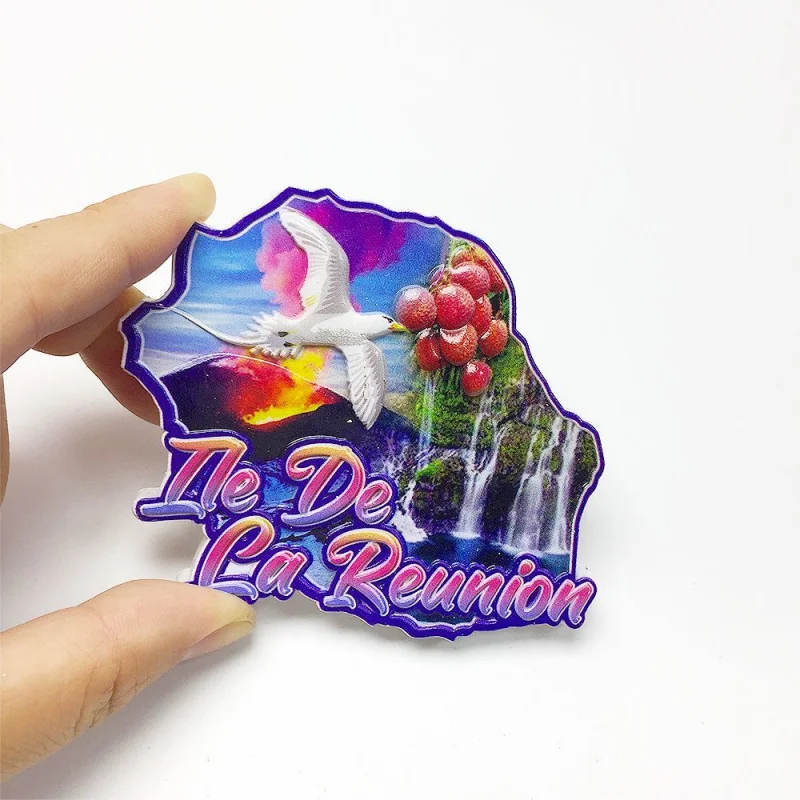 Reunion Island Souvenir Fridge Magnet 3D Resin - Magnet Frigo with Volcano Landscape & Waterfall, Cute Magnets for Fridge