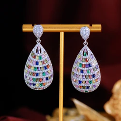CWWZircons Luxurious Multicolor Top Chunky Cubic Zirconia Big Long Dangle Drop Women Wedding Banquet Earrings Jewelry Gift CZ484