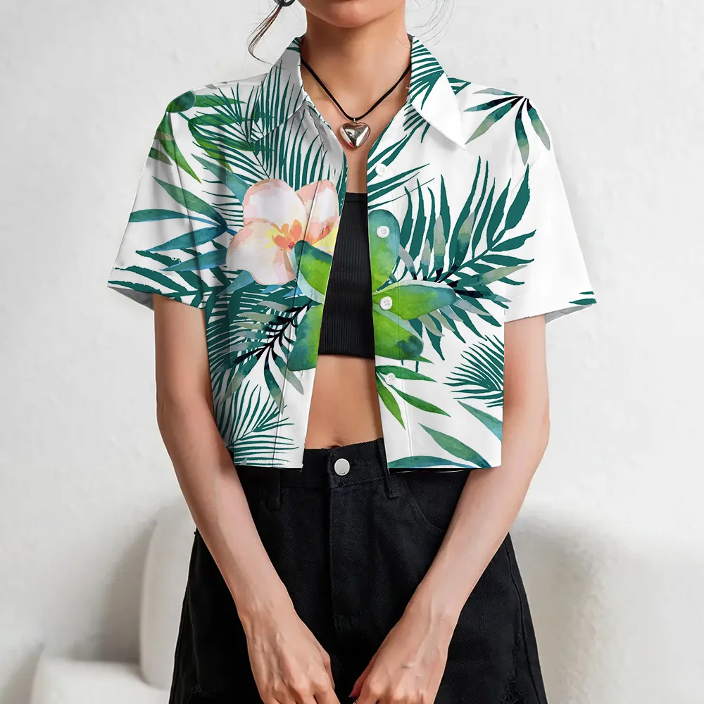 Chemises boutonnées à manches courtes pour jeunes filles, style plage hawaïenne, nombril exposé, mode vacances loisirs, été 2024