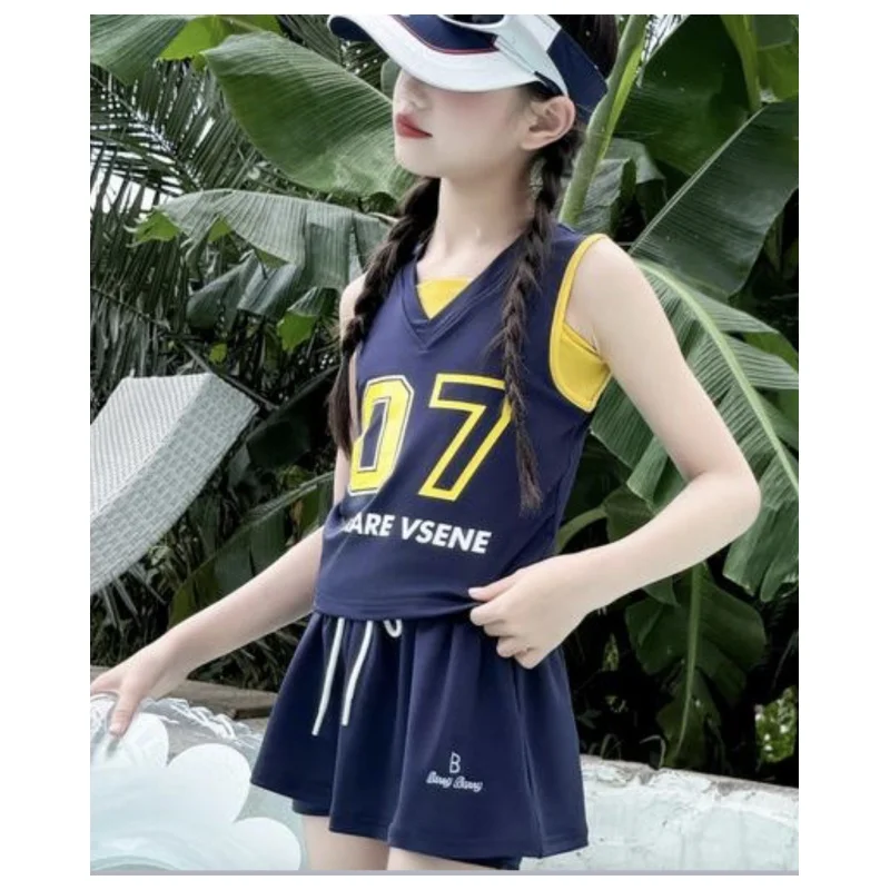 

Girl Swimsuits Kids Short Sleeves Top+Shorts Bottom Child Swimming Suit Toddler Bathing Wear Little Child Swimming Set 4-14Year