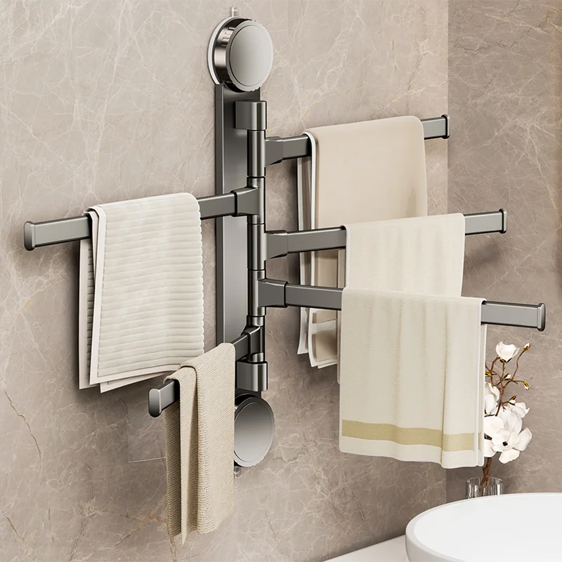 

180°Rotatable Towel Holder Suction Cup Wall Mounted Swivel Towel Rack Bathroom Kitchen 2/3/4/5 Bar Towel Hanging Holder Shelf