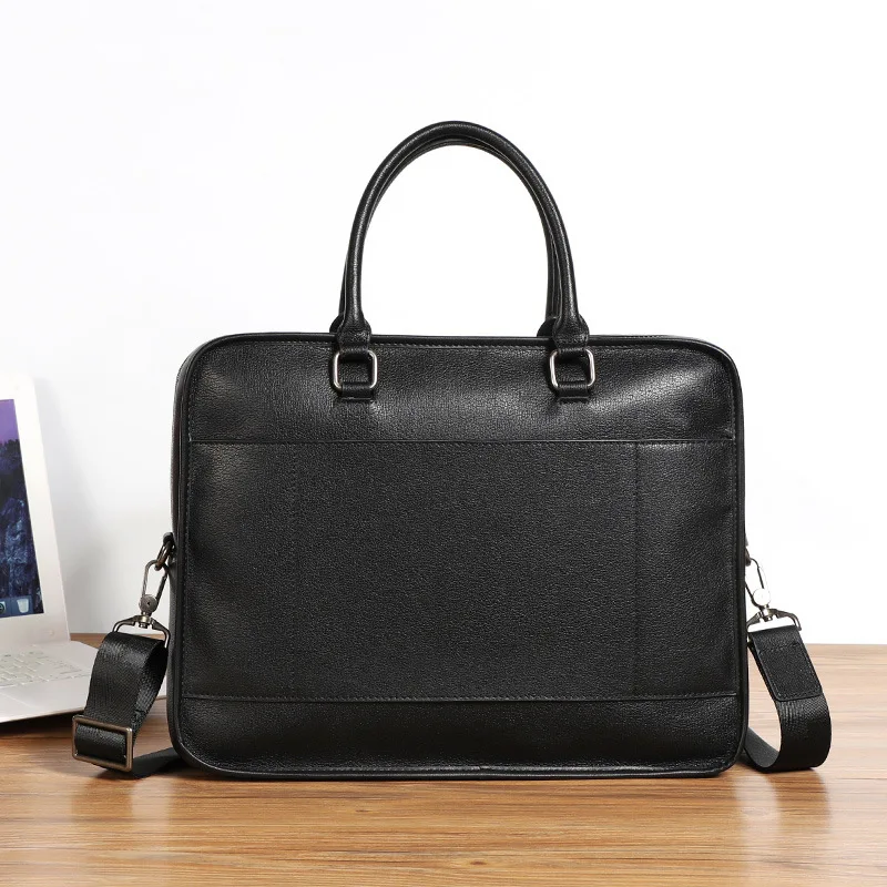 Leather Men's Briefcase, Large Capacity Business Office Bag, Cowhide 14 Inch Computer Bag, Free Your Hands Shoulder Bags Travel