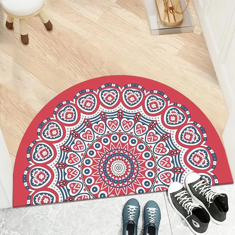 Crystal Velvet Patterned Mat Semi-circular Bedroom Kitchen Bathroom Entrance Mat Hallway Entrance Foot Sized Floor Mat Rug