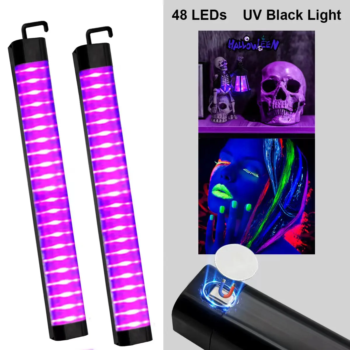 

Ультрафиолетовый черный свет, портативный фиолетовый свет, светлое шоу на Хэллоуин, день рождения, сценические огни, черные световые полосы