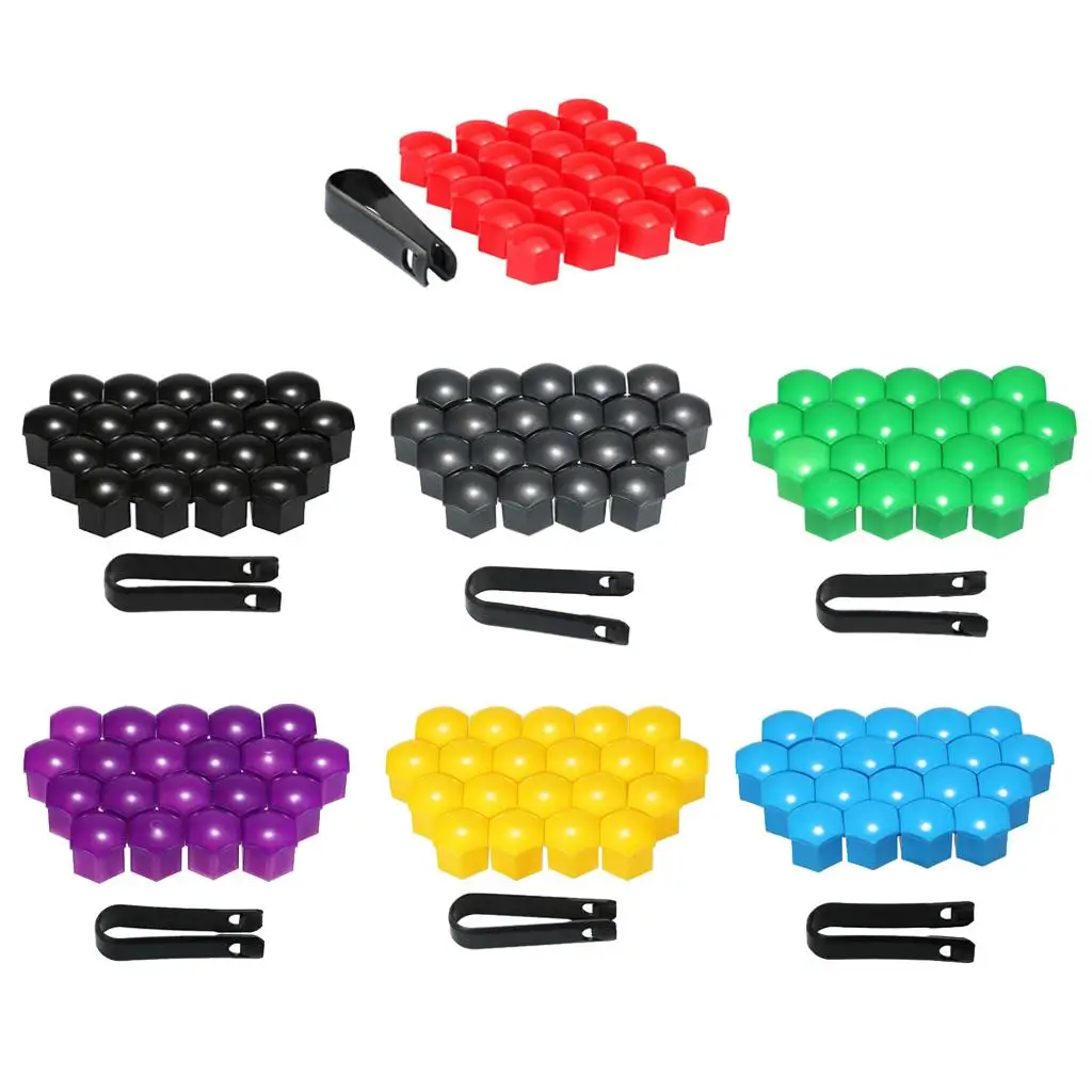 20Pcs Wheel Nut Cover Bolt Center Caps Hexagonal Protectors Black Clip