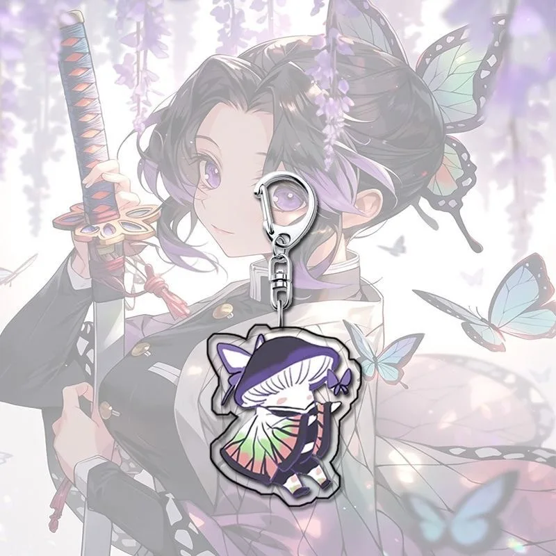 أنيمي شيطان القاتل الاكريليك مفتاح سلسلة Kochou Shinobu سلسلة مفاتيح مصنوعة من الأكريليك على ظهره قلادة اكسسوارات الديكور Keyrings هدية #3