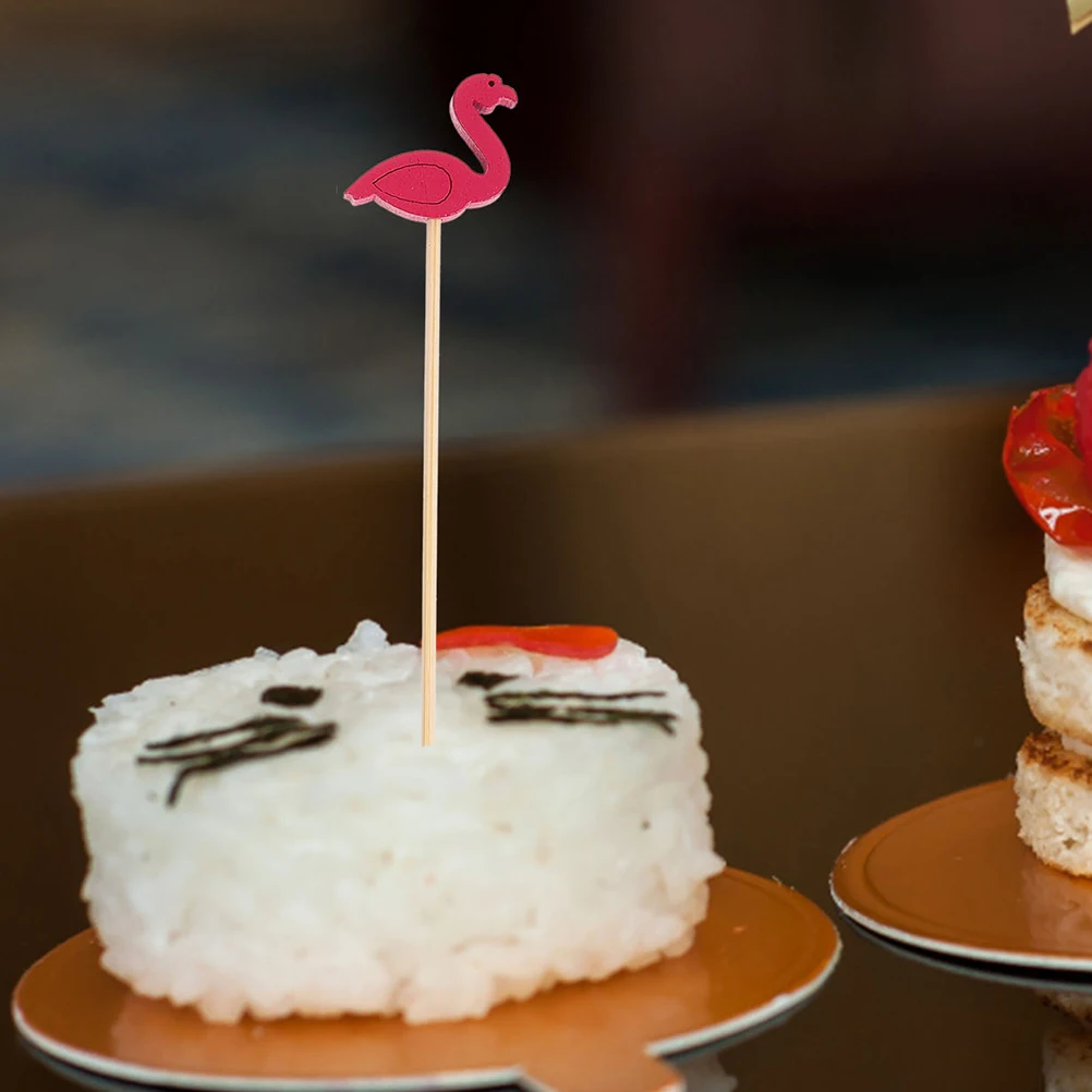 

100Pcs Flamingo Bamboo Cocktail Picks Party Fruit Skewers Decorative Food Appetizer Sticks for Wedding Birthday