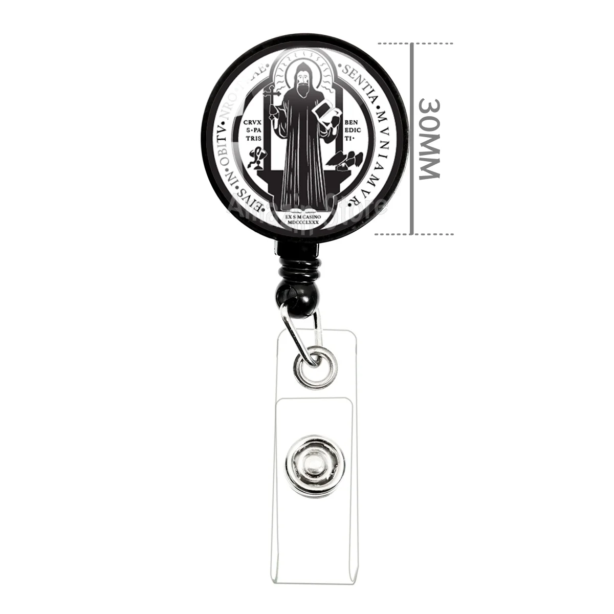 Saint Glass Cabochon Saint Benedict Medallion 30mm Brooches Black ID Name Card Display Tag Staff Card Exorcism Gift