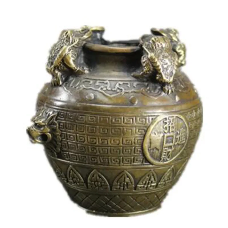 Pure copper fortune seeking Quartet treasure pot gold toad Feng Shui pot money saving pot ornament handicraft