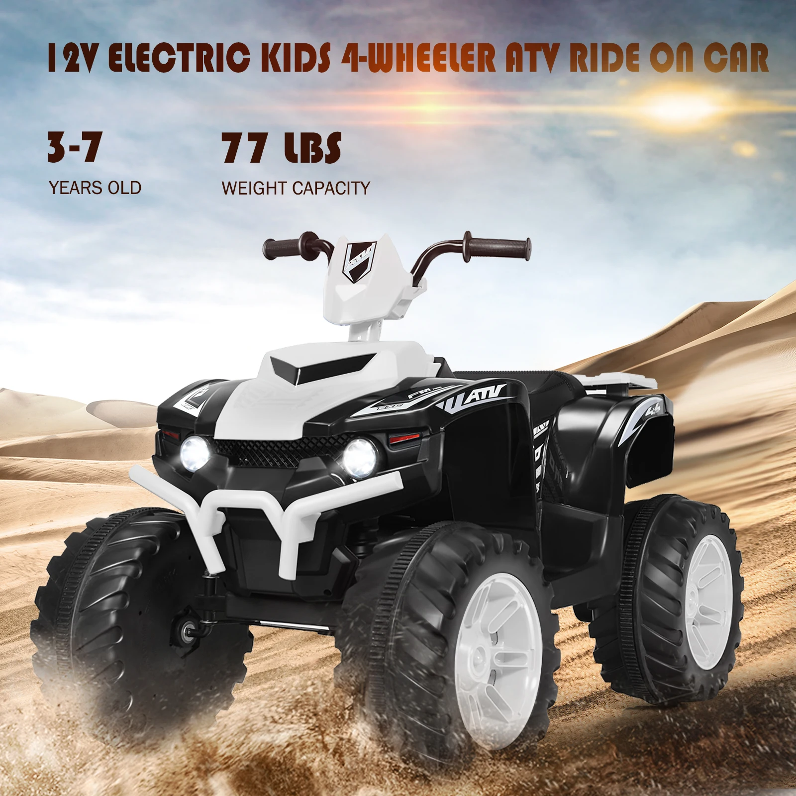 12V Kids 4-Wheeler ATV Quad Ride On Car w/ LED Light & Music White