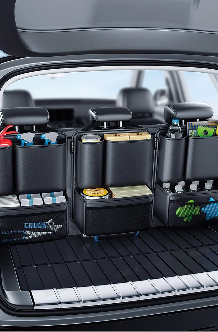 SEAMETAL Auto Stamm Pu Leder Lagerung Tasche Innen Auto Rücksitz Tasche Große Kapazität Hängen Organizer Für SUV Limousine Fließheck – Detail 18