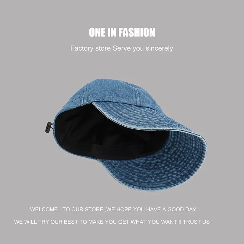 قبعة دلو نسائية من قماش الدنيم للصيف للحماية من الأشعة فوق البنفسجية بحافة واسعة لتغطية الوجه كبيرة الحجم كاجوال أنيقة