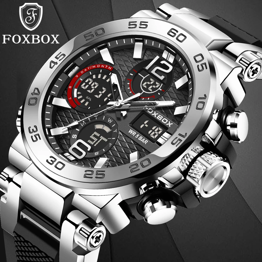 FOXBOX Top Brand Sports Military Men\'s Watches Luxury Digital Watch 50M Waterproof Quartz Wristwatch for Male Relogios Masculino