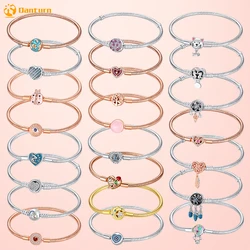 Danturn 925 Silver Heart Infinity Wishbone Heart Blue Disc Fan Clasp Heart T-Bar Multi Snake Chain Bracelets