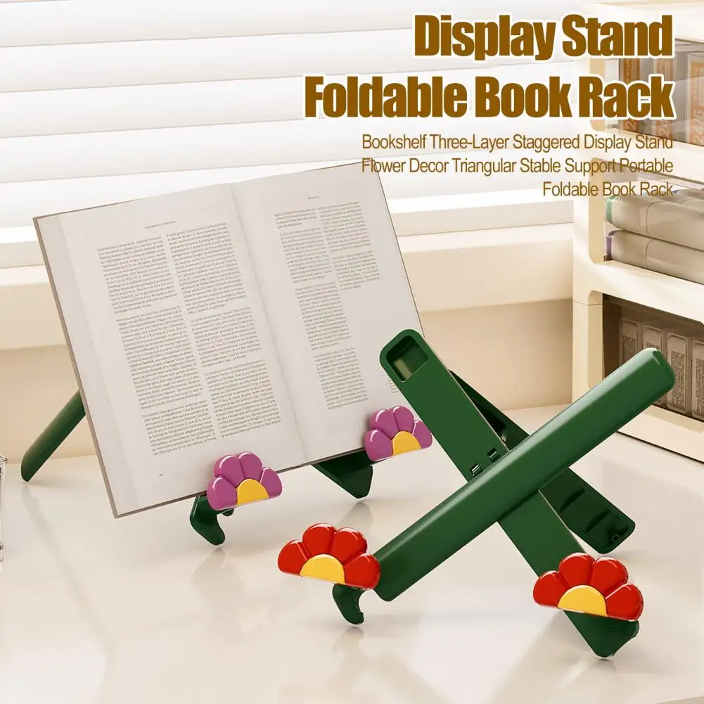 Hierarchical Book Shelf Three-layer Staggered Bookshelf Display Stand Triangular Stable Flower Decor Rack Portable Foldable Book