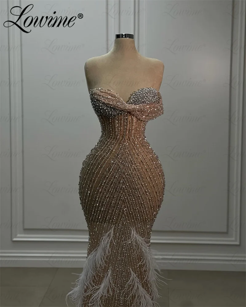 LowRob-Robe de Soirée Sirène avec Plumes, Entièrement Perlée, CitroLong, ixde Fiançailles, Bal de Promo, Quelle que soit