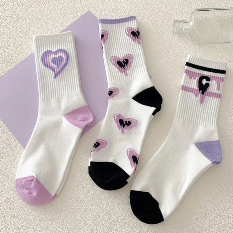 5/10 Paar Damen-Socken in Herzform, bedruckt, mittlere Röhre, Frühling und Sommer, schweißabsorbierend, atmungsaktiv, weich, bequem, lässig – Detail 10