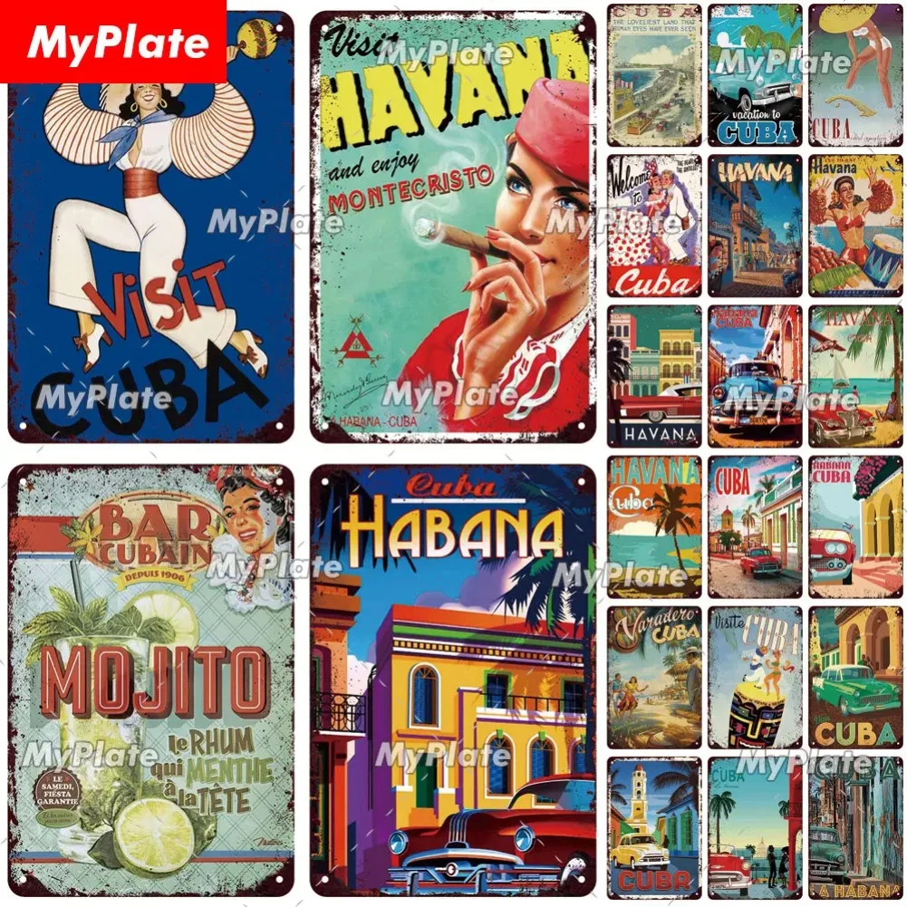 Vintage Cuba Habana Poster Metal Sign Plate Havana Tin Sign Wall Crafts Decor For Home Patry Bar Pub Plaque Decoration