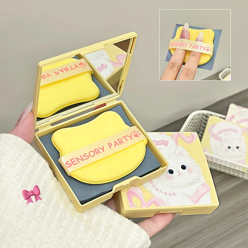 Facial Oil Absorption Paper With Mirror Puff Matte Oil Control Loose Powder Facial Wipes Oil Absorption Facial Clean Beauty