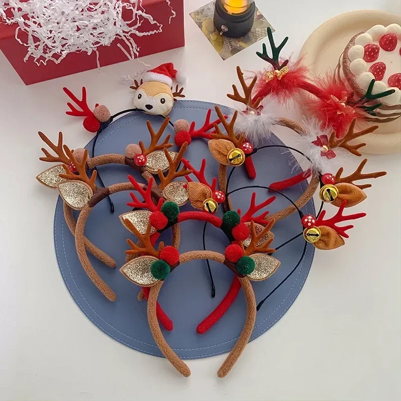 Christmas Deer Horn Children's Hair Hoop Head Hoop Santa Claus Cute Photo Party Props Little Girl Anti Slip Headwear