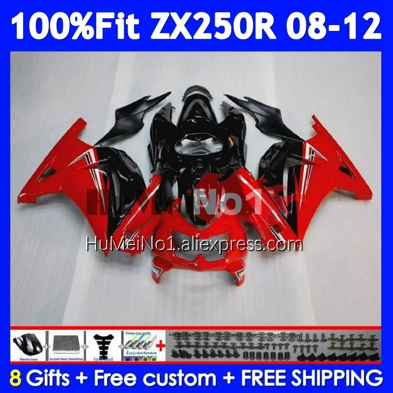 Body For KAWASAKI NINJA ZX250 Red black ZX 250 R 250R 08 09 10 11 12 231No.9 ZX250R ZX-250 2008 2009 2010 2011 2012 Fairing