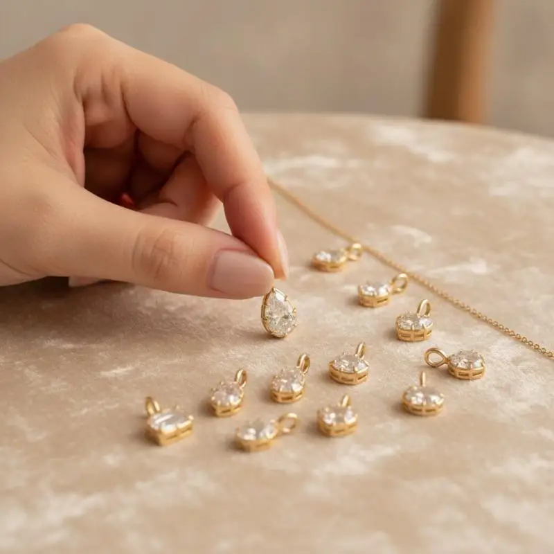 Durable Stainless Steel Geometry Zircon Pendants Tiny Charms for DIY Necklace Jewelry Making Hobby Supplies