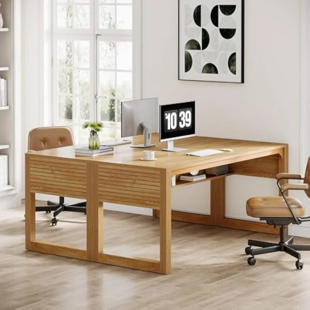 Computer Desk with Bottom Storage Shelf, Writing Table with Thickened Desktop, Executive Desks Workstation, Computer Desk