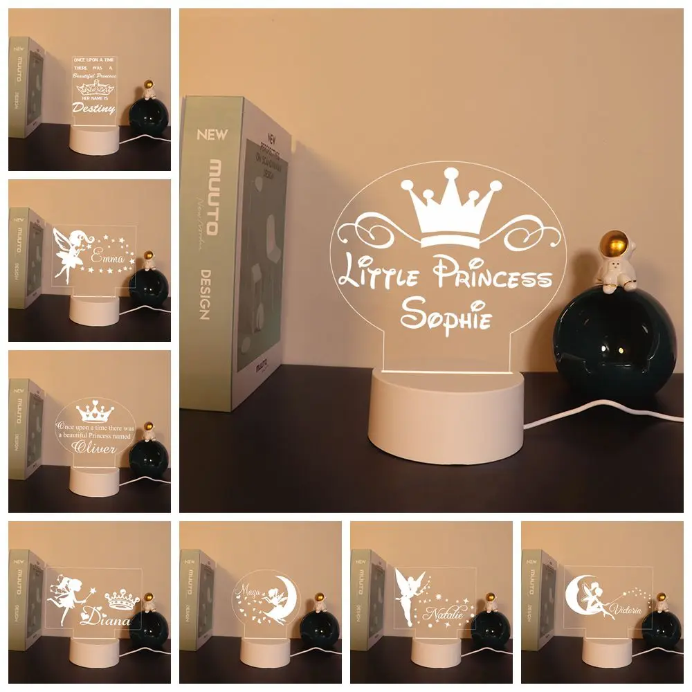 

Cartoon Princess Custom Name 7 Color Led Night Light Bedside Lamp For Children Bedroom Decor Fairy Tale Birthday Gift