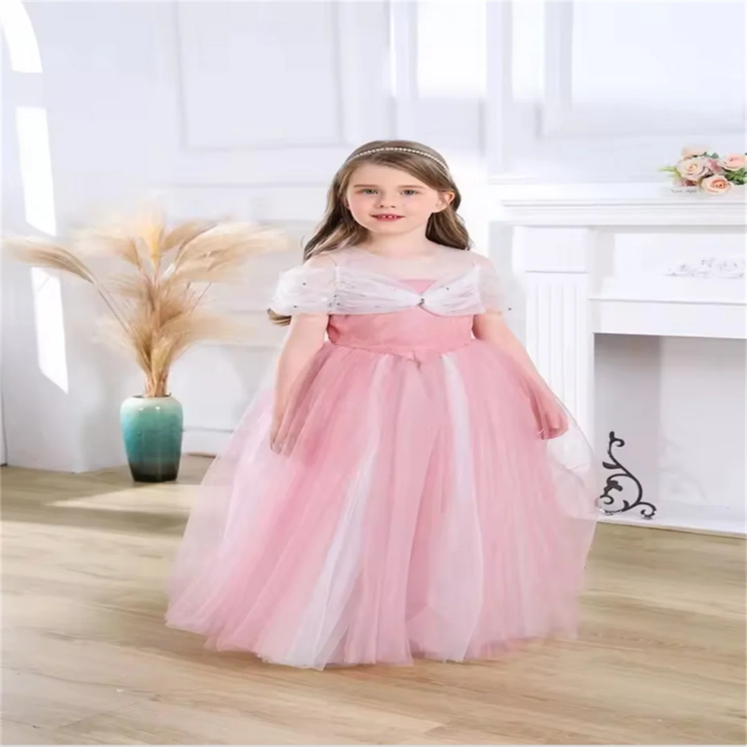 New Flower Girl Dresses Mesh Piano Performance Banquet Host First Communion Birthday Ball Party Formal Wear Events