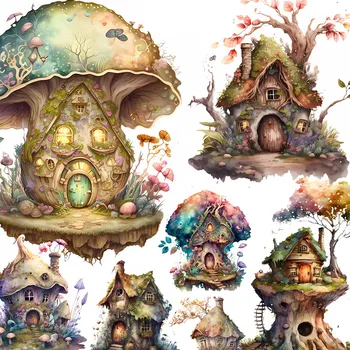 12 sztuk/paczka Elf Mushroom House naklejki DIY Craft Scrapbooking Album Junk Journal dekoracyjne naklejki