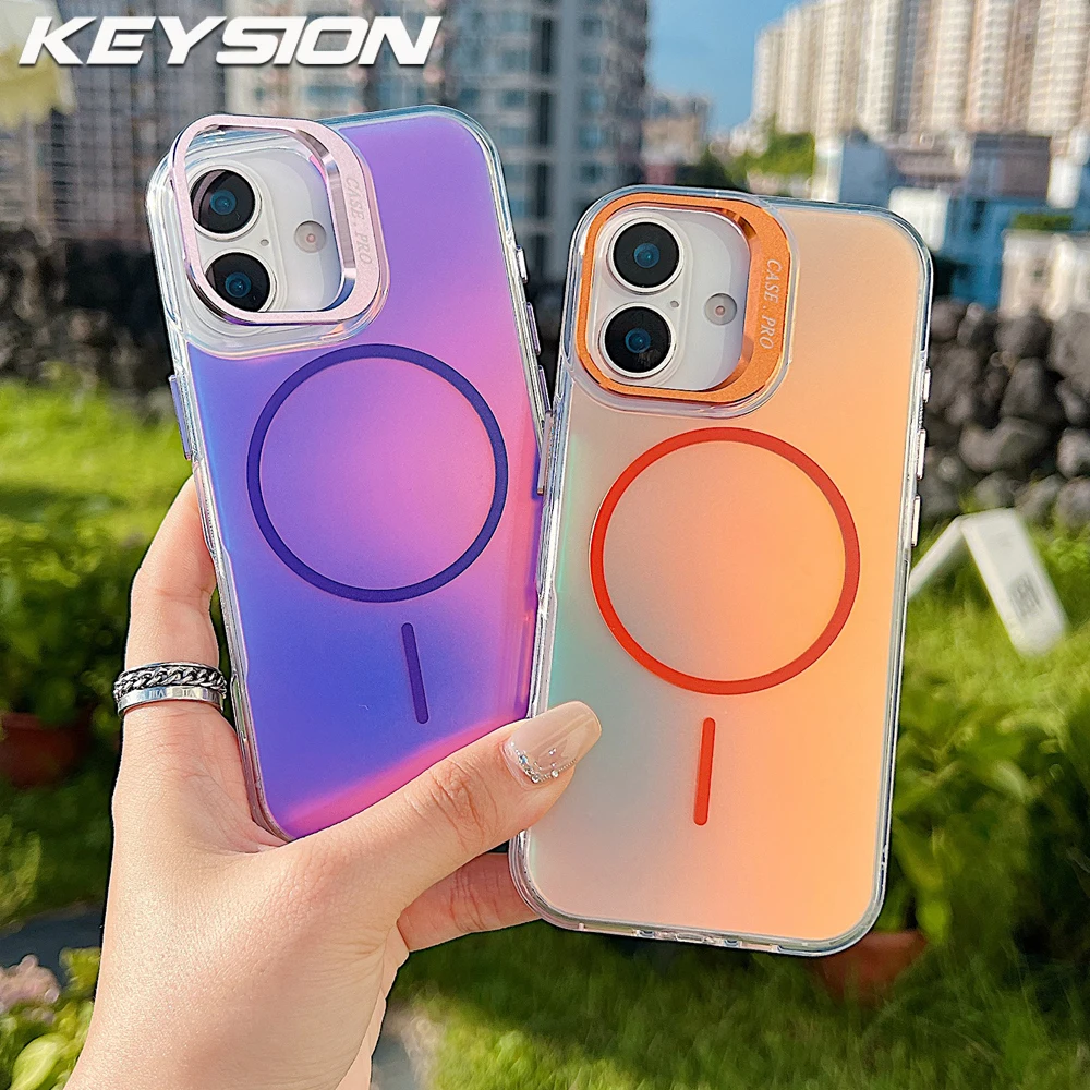 KEYSION Farbverlauf Magnetische Linsenständer-Hülle für iPhone 17 Air für MagSafe TPU+PC Stoßfeste Rückabdeckung für iPhone Air 17