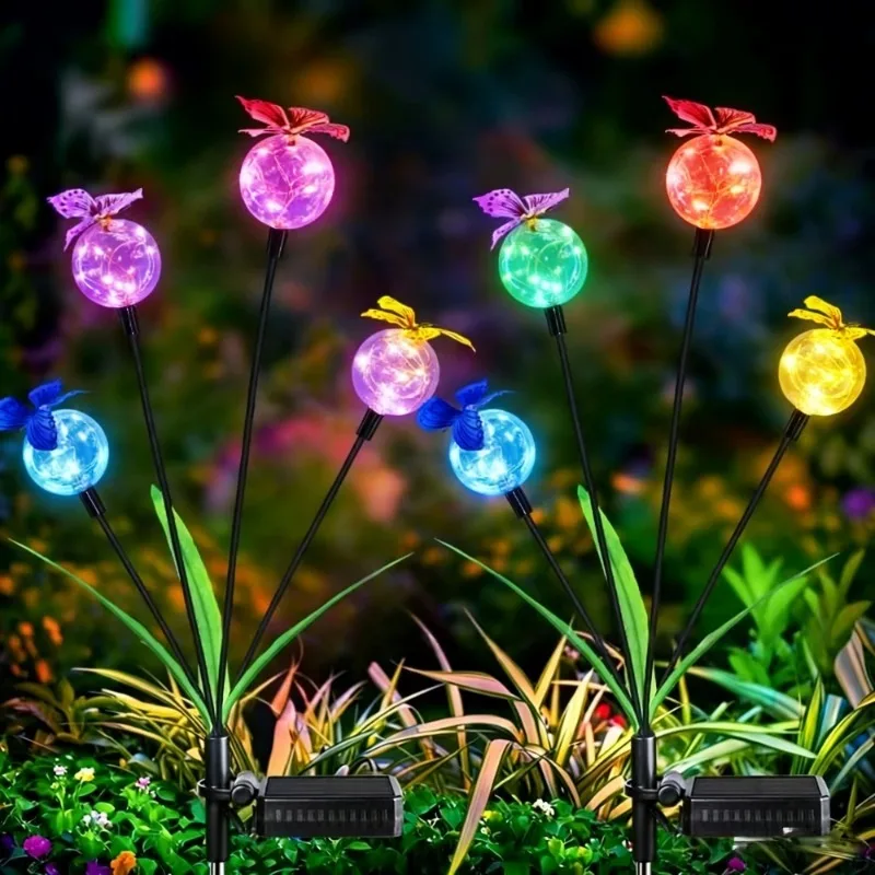 Solar Butterfly Bobble Ball Path Lights Swaying Firefly Garden Lamp Waterproof Outdoor Lawn Yard Patio Landscape Decoration