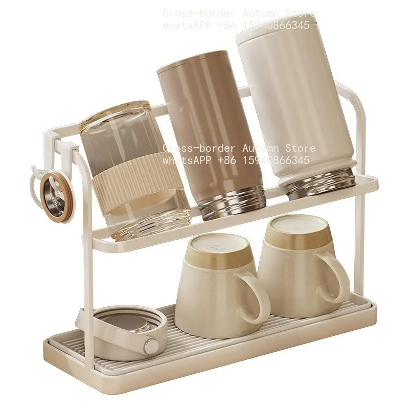 Double Layer Countertop Drain Cup Rack Japanese Style Teacup Glass Mug Storage Organizer Household Table Cup Holder