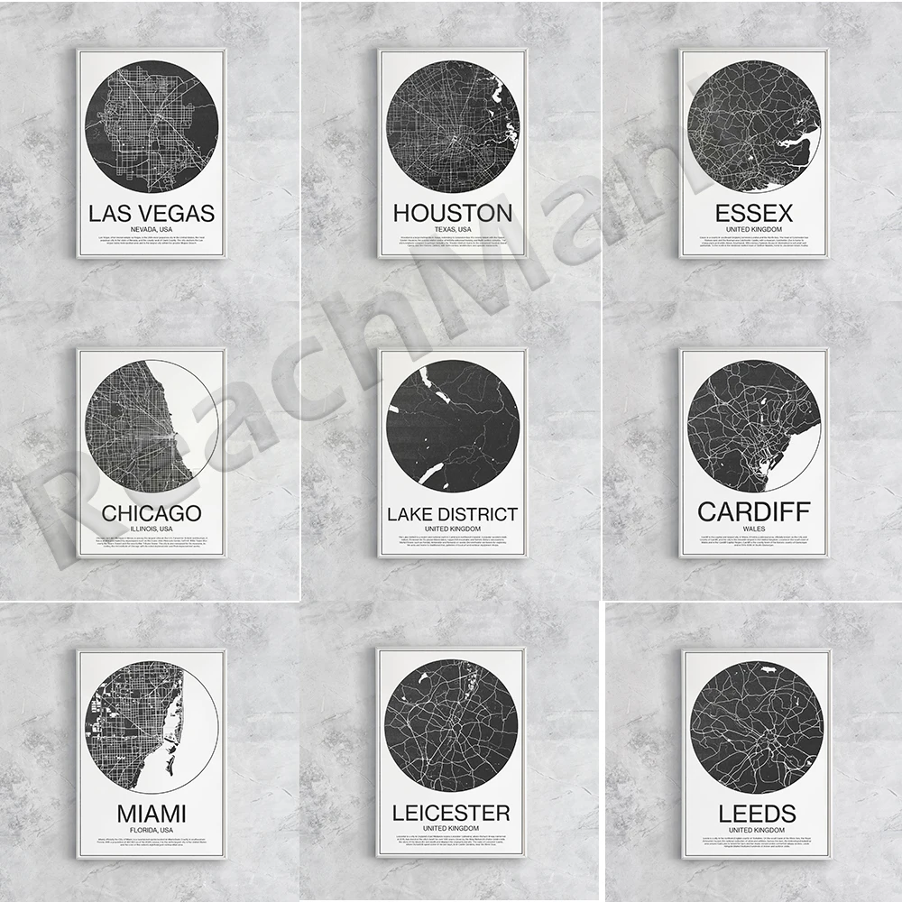 

Leicester, Houston, Las Vegas, Miami, Essex, Cardiff, Leeds, Chicago, Brighton, Sheffield, Bristol UK Lake District map poster