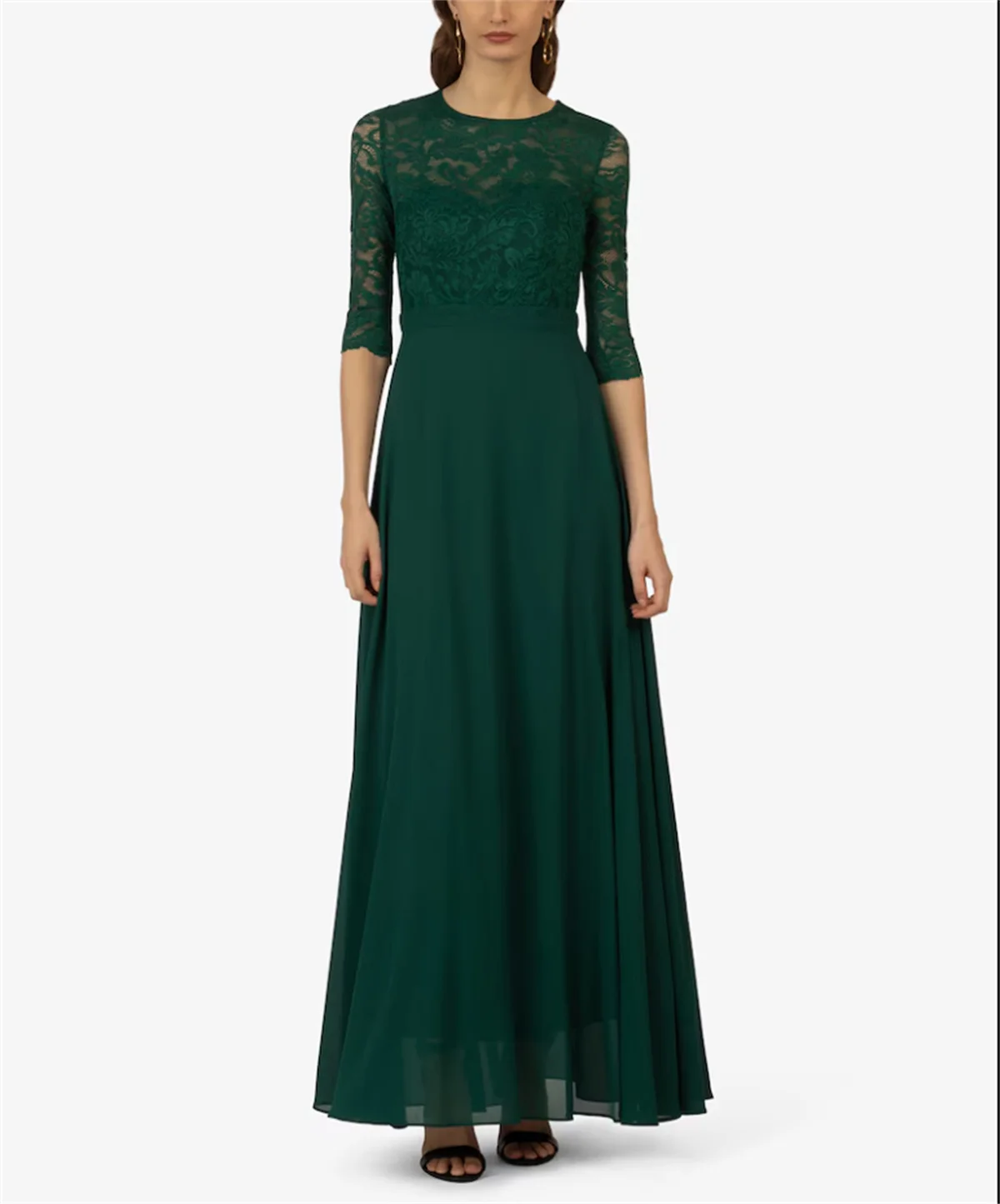 Green Elegant Crew Neck Mother's Dress A-Line Lace Tulle Sleeveless Appliqué Prom Dress to the Ground Tailored vestidos de noche