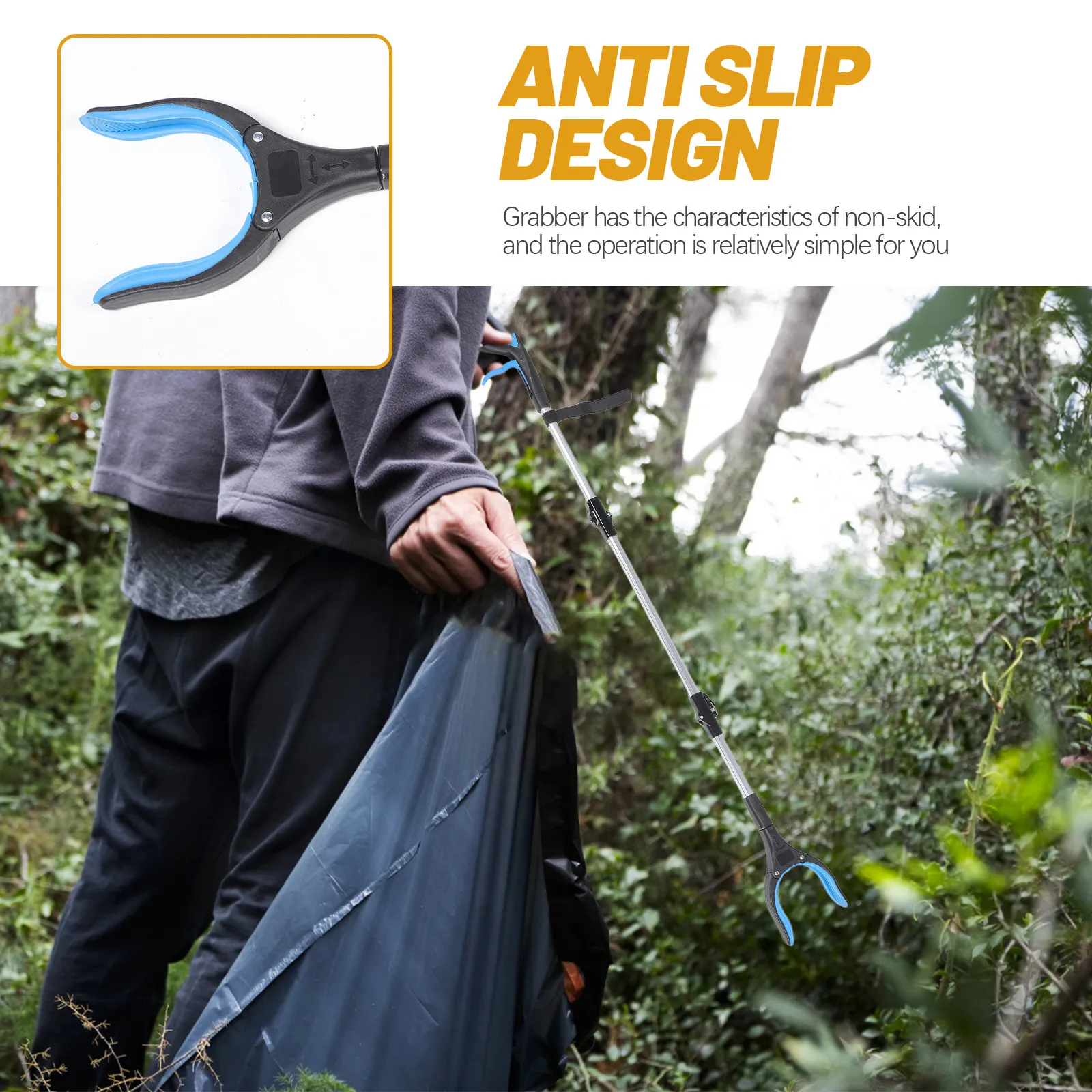3-Section Aluminum Alloy Trash Picker Grabber Heavy Duty Foldable Litter Pickup Tool Non-Slip Ergonomic Design for Elderly Home