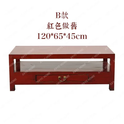 Simple living room old elm square coffee table with drawers coffee table model room furniture