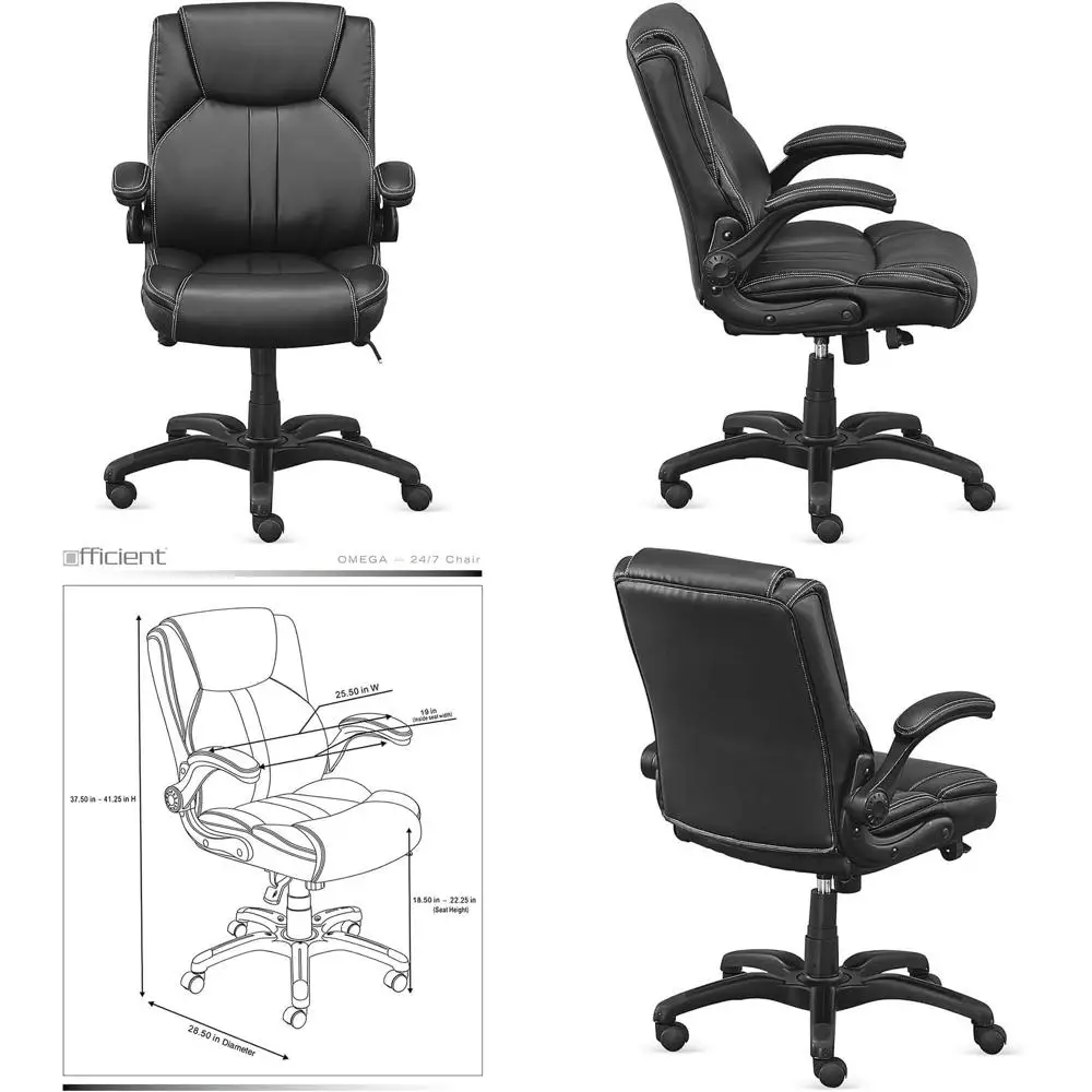 

Adjustable Task Chair with Padded Lip Arms in Sleek Black Polyurethane