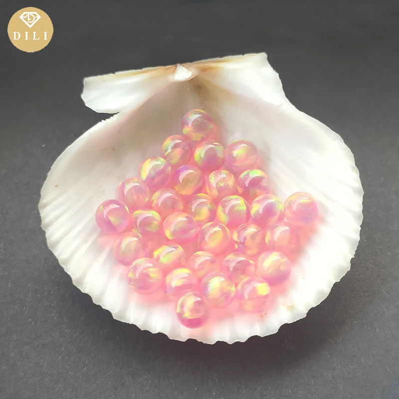 Free Shipping OP513 Semi-Transparent Pink Color 2mm 3mm 4mm 5mm 6mm  Lab Synthetic Ball Shape  Jelly Opal Gemstone Bead image 3